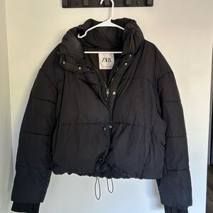 Zara Women's Charcoal Puffer Coat